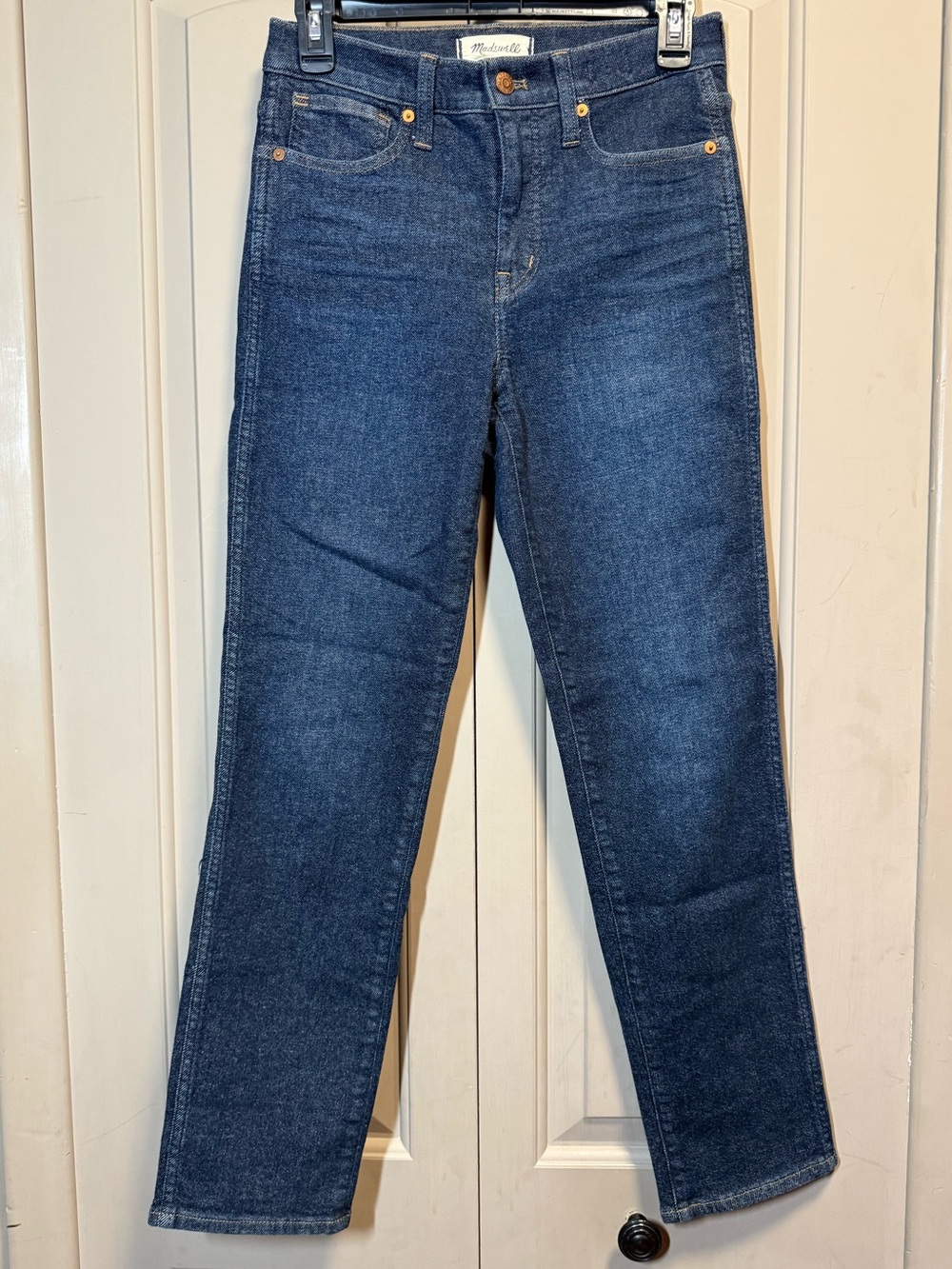 Madewell Midrise Stovepipe Jeans in Dark Blue Denim